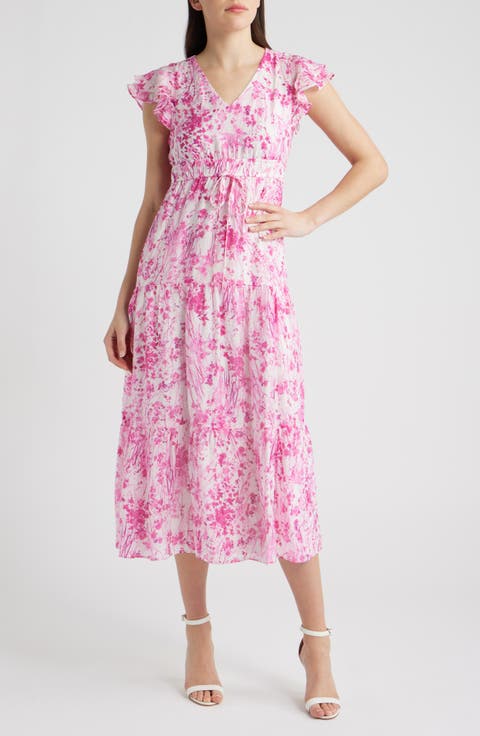 Print Ruffle Sleeve Maxi Dress (Petite)