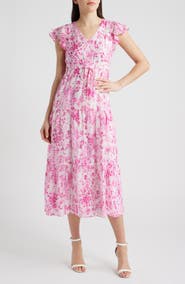 Halogen® Print Ruffle Sleeve Maxi Dress