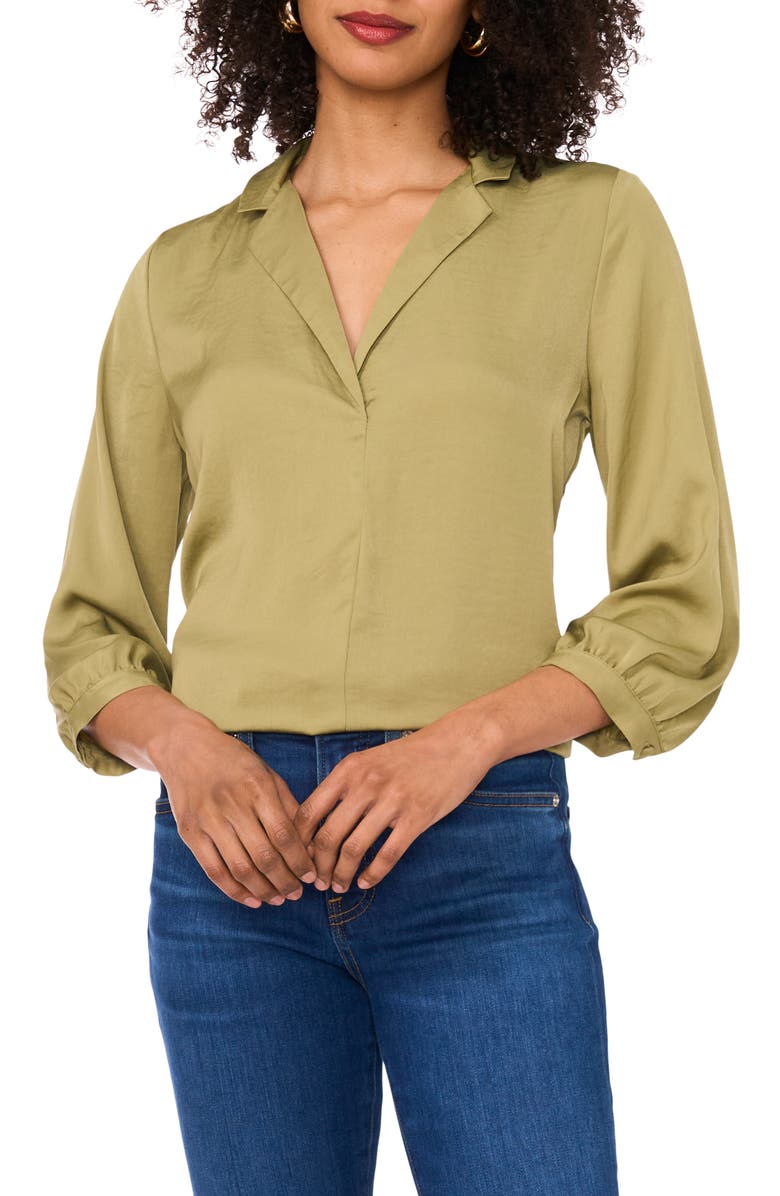Vince Camuto Notch Collar Crepe Top, Main, color, Moss Green