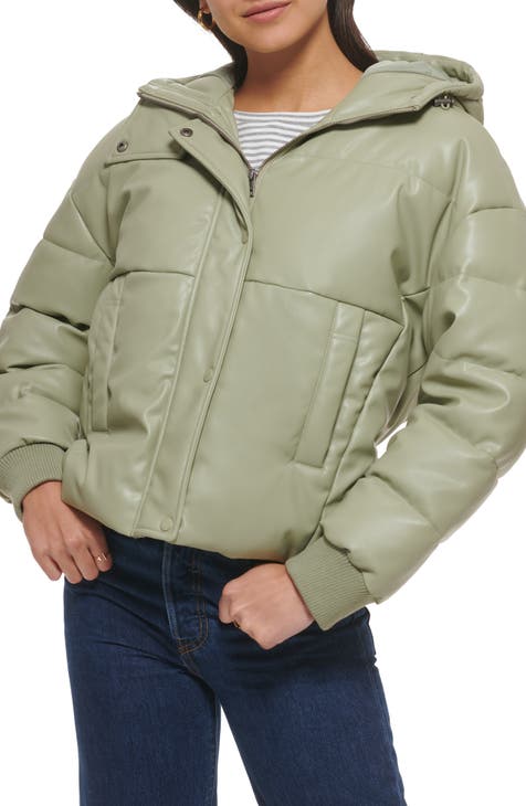 Water Resistant Faux Leather Puffer Jacket