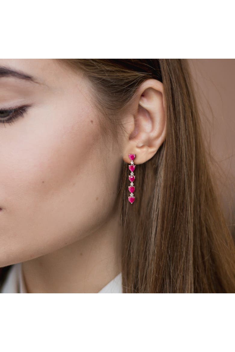 Ruby & Diamond Heart Drop Earrings 14K, Alternate, color, Ruby
