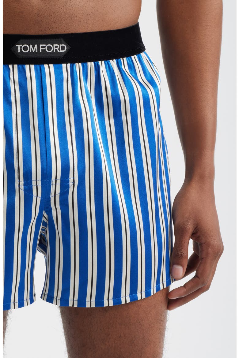 Stripe Stretch Silk Boxer Shorts, Alternate, color, BLUE/ WHITE