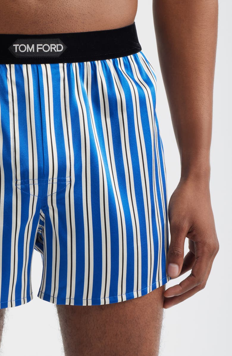 TOM FORD Stripe Stretch Silk Boxer Shorts, Alternate, color, Blue/ White