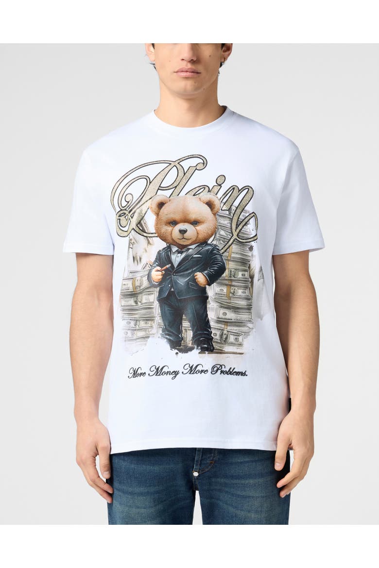 Round Neck T-Shirt Teddy Money Men, Main, color, white