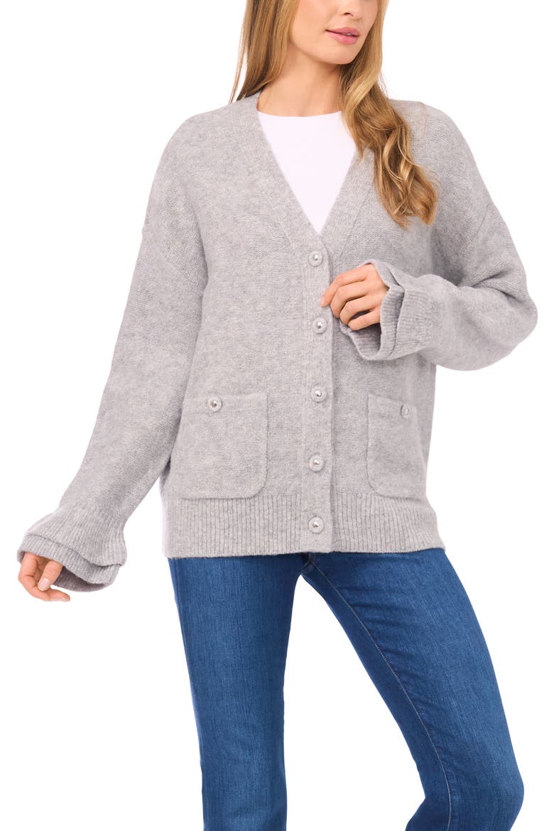 Ruffle Cuff Cardigan, Alternate, color, LIGHT HEATHER GREY