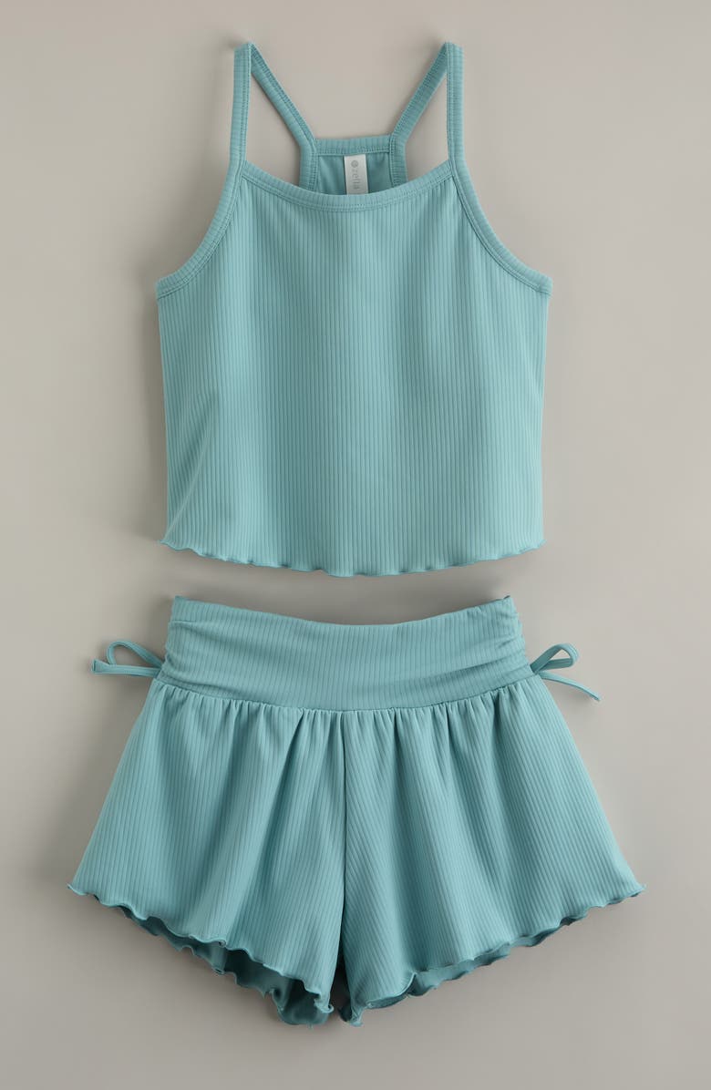 Zella Girl Kids' Rhythym Rib Tank & Shorts Set, Main, color, Teal Aquifer
