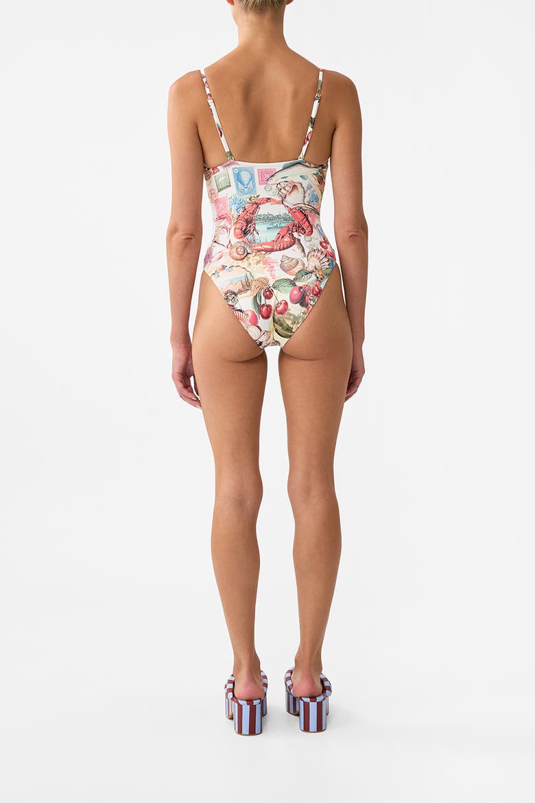 Ruched Cup Underwire One Piece W Tie Front Notes From The Road, Alternate, color, Notes From The Road