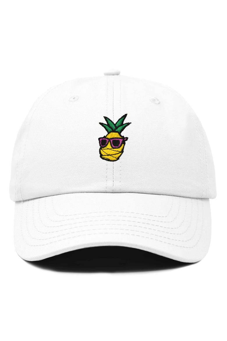 Pineapple Embroidered Dad Hat, Main, color, White