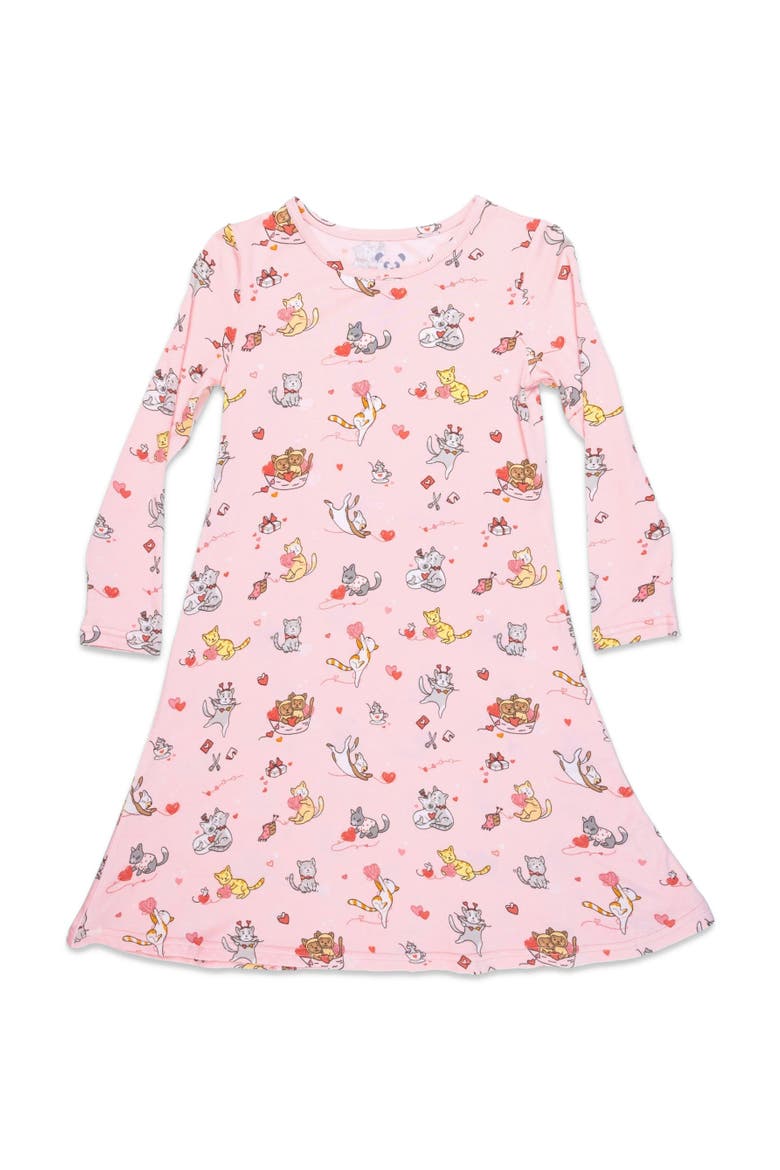 Kids' Love Kittens Long Sleeve Dress, Main, color, Love Kittens