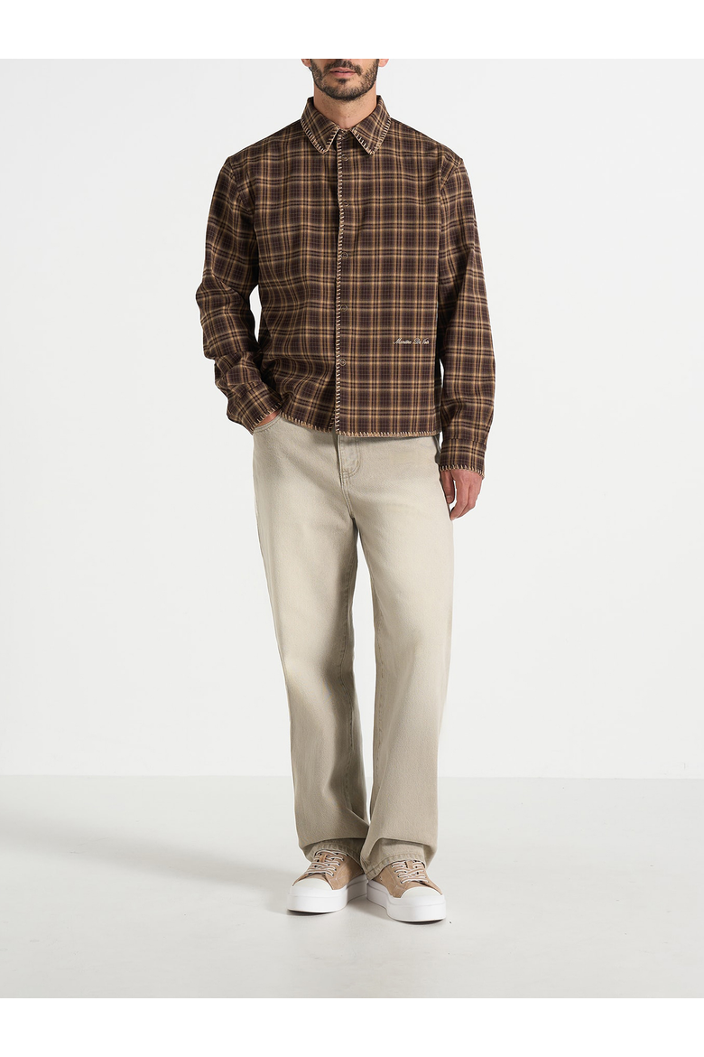 Blake Unisex Whipstitch Check Shirt, Alternate, color, Brown