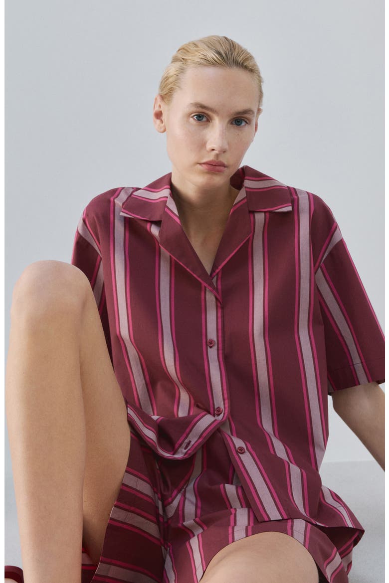 Stripe Short Sleeve Cotton Pajama Top, Alternate, color, FUCHSIA