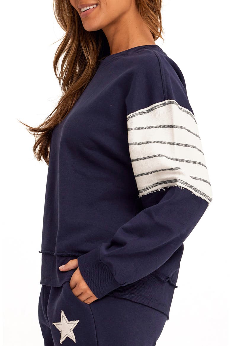 Kaelah Striped Sweatshirt, Alternate, color, STARGAZER / ECRU