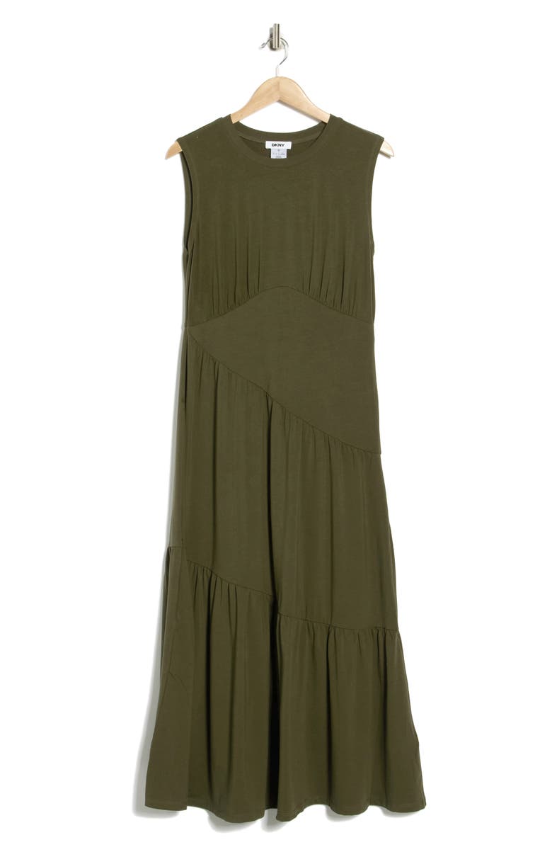 DKNY Gathered Sleeveless Tiered Maxi Dress, Main, color, Fatigue