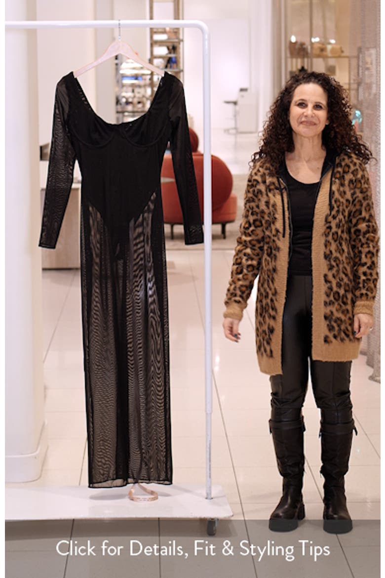 everly long sleeve dress Everly Long Sleeve Sheer Mesh Cocktail Maxi Dress (Women)