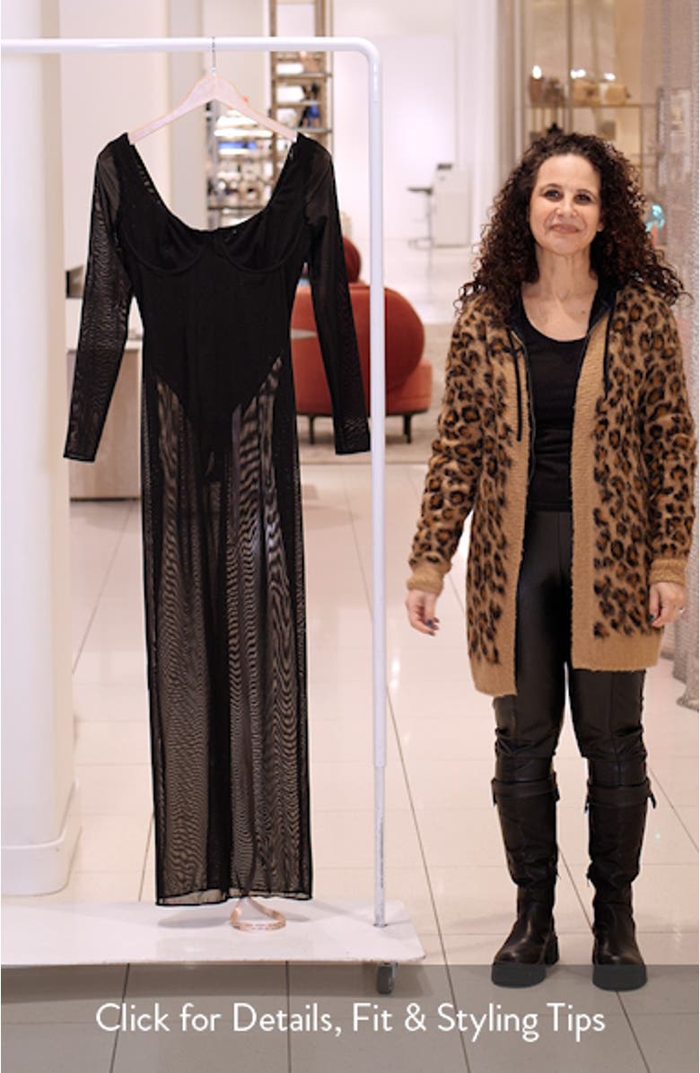 Everly Long Sleeve Sheer Mesh Cocktail Maxi Dress, sales video thumbnail