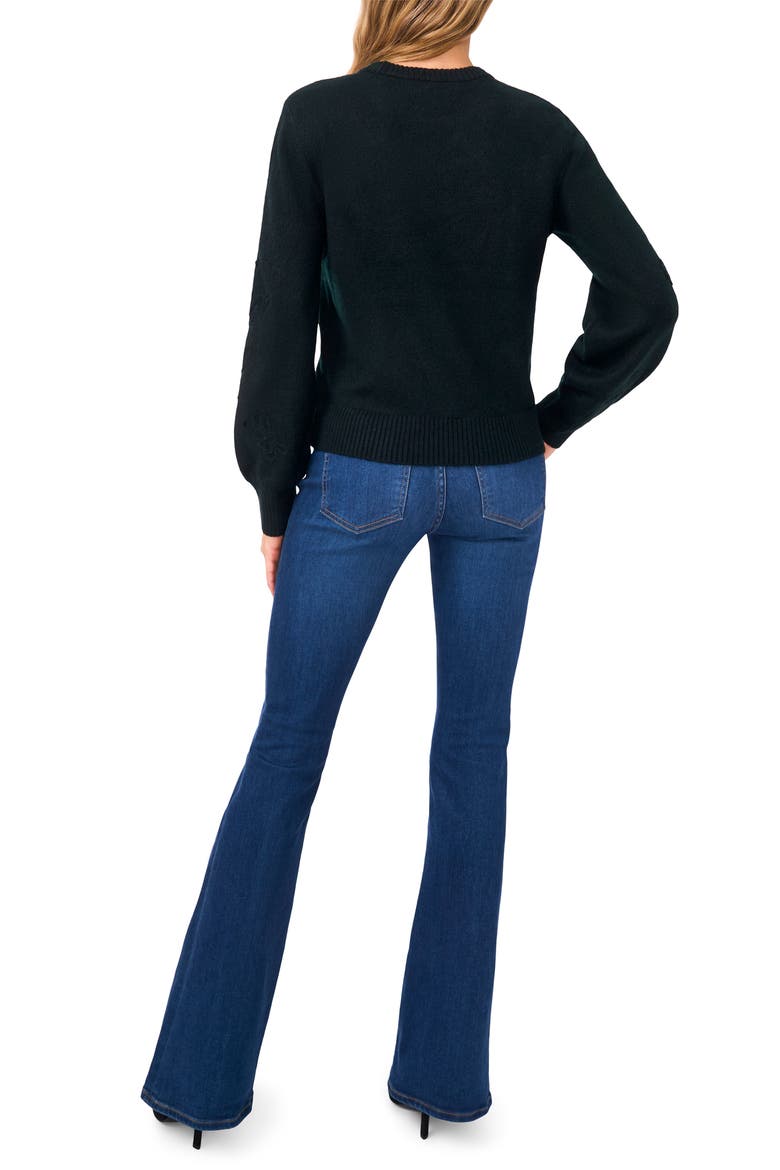 Embroidered Floral Sweater, Alternate, color, RICH PINE