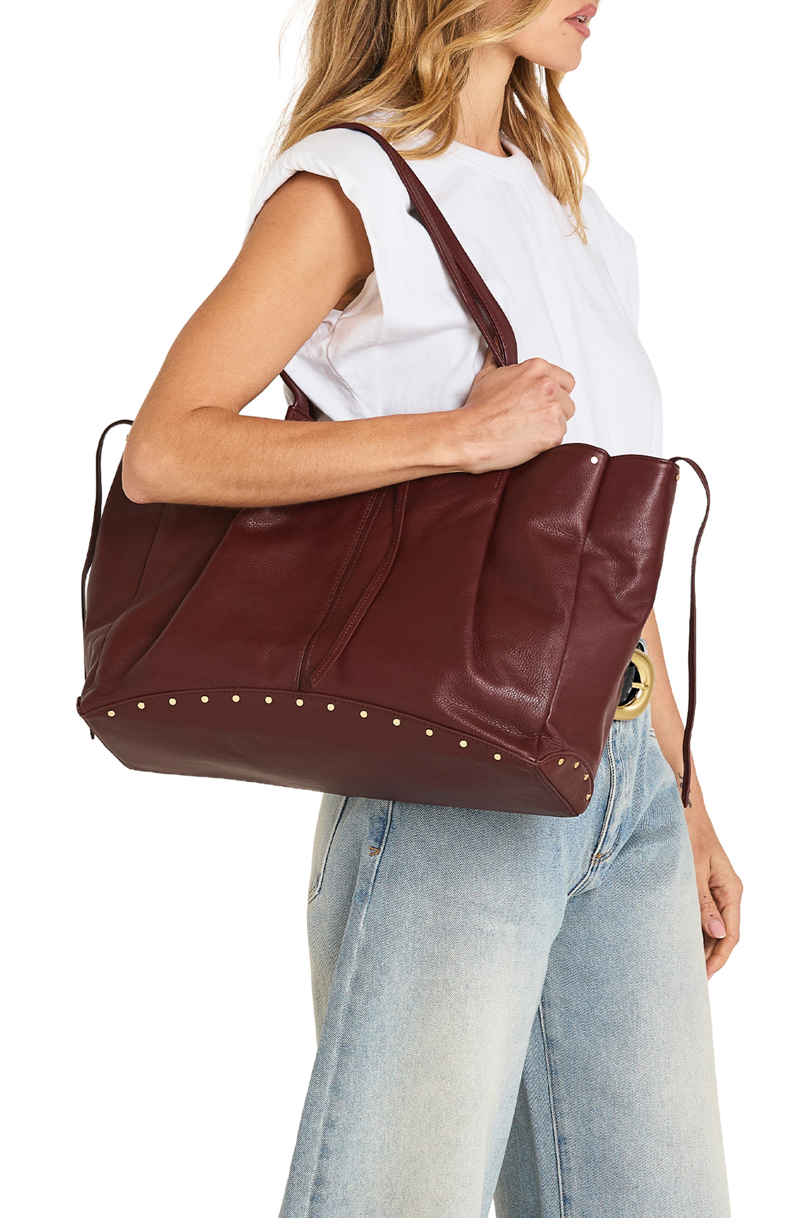 Meryl Leather Carryall Tote, Alternate, color, CHERRYWOOD/ GOLD