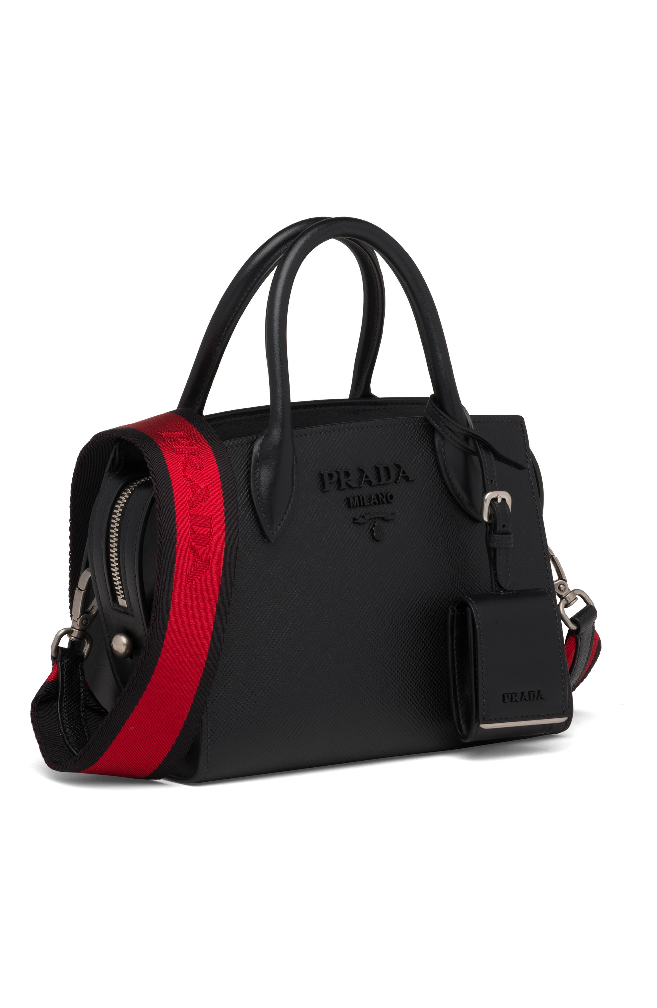 Prada Small Monochrome Saffiano Leather Bag, Alternate, color, 
