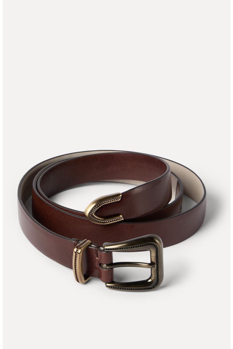 Vachetta belt with monili, Alternate, color, Brown