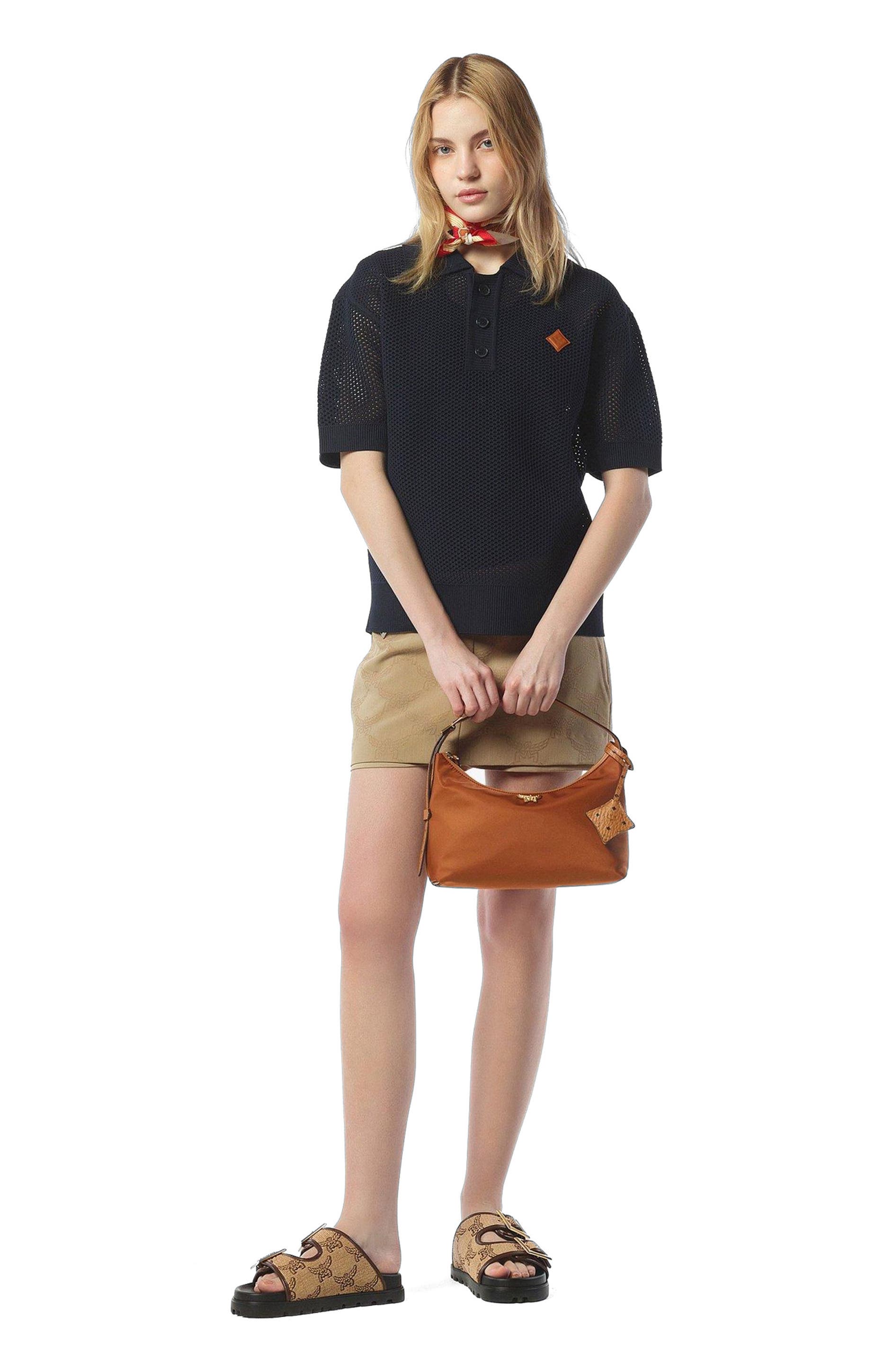 MCM Aren Hobo in Recycled Nylon and Monogram Print Leather, Alternate, color, 