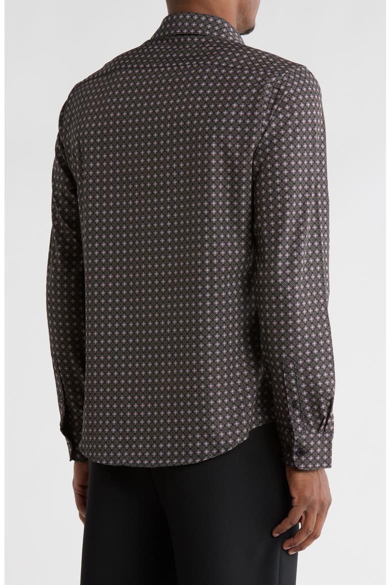 Geo Floral Stretch Button-Up Shirt, Alternate, color, BLACK
