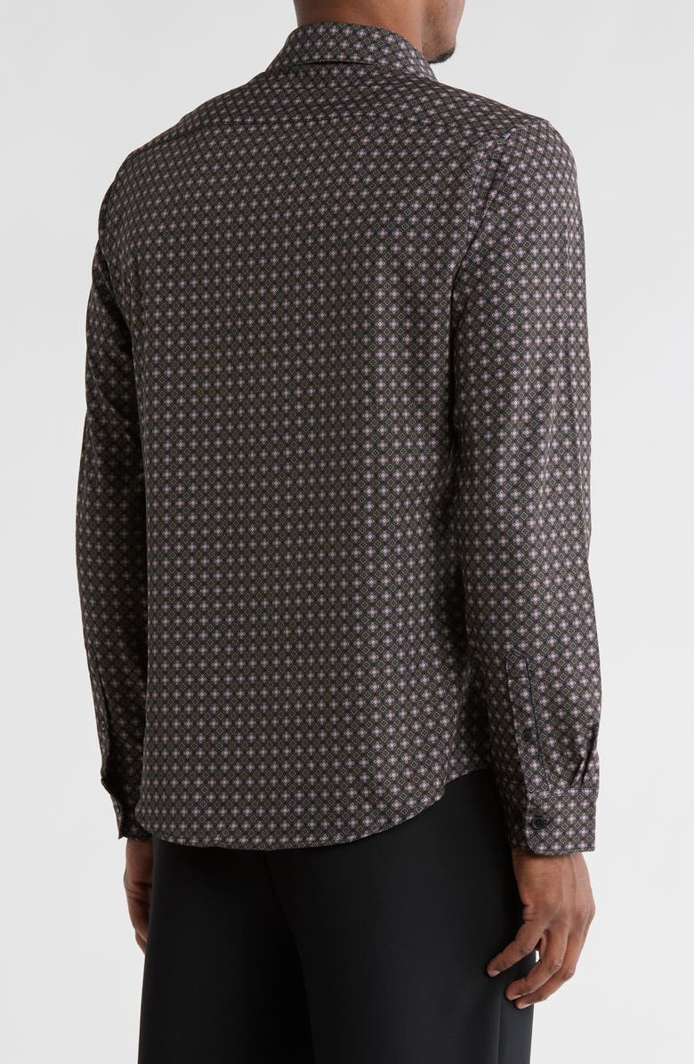 DENIM AND FLOWER Geo Floral Stretch Button-Up Shirt, Alternate, color, Black