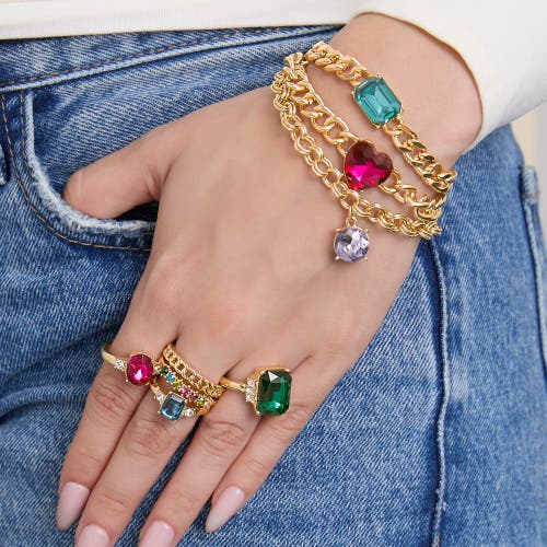 Jessica Simpson 3-piece Chunky Gemstone Chain Bracelet Set In Gold