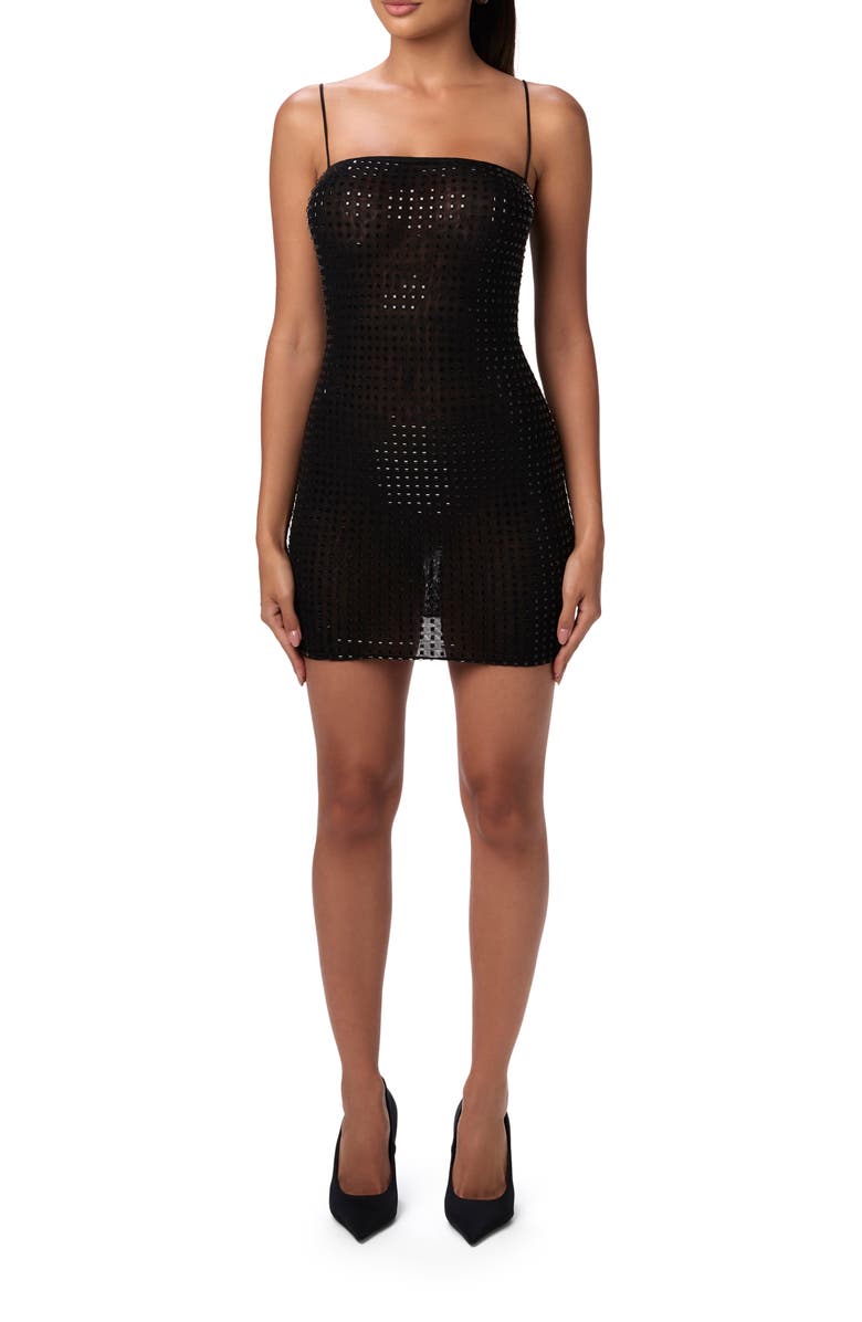 Naked Wardrobe Crystal Minidress, Main, color, Black