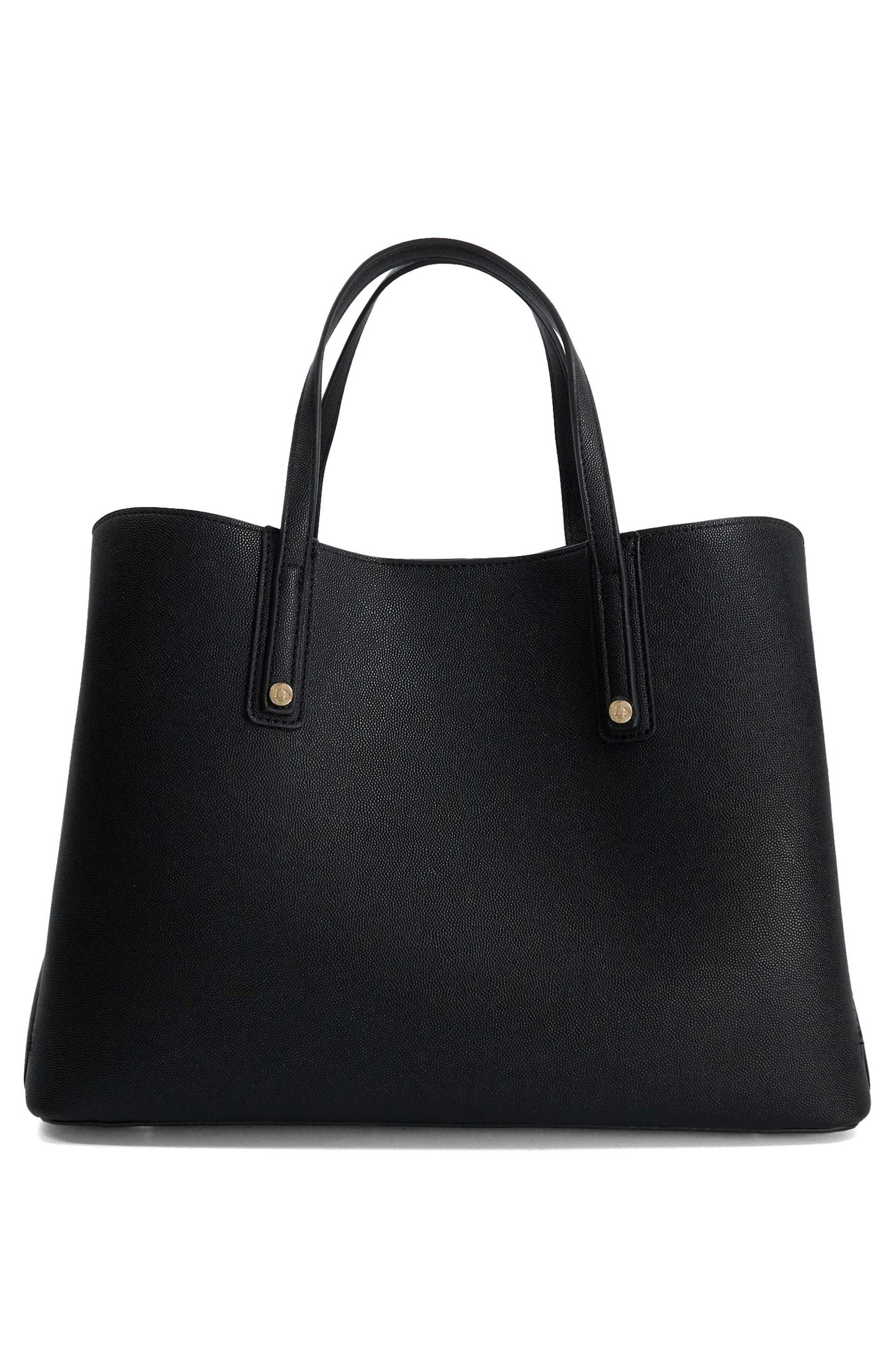 Dorrie Faux Leather Tote, Alternate, color, BLACK