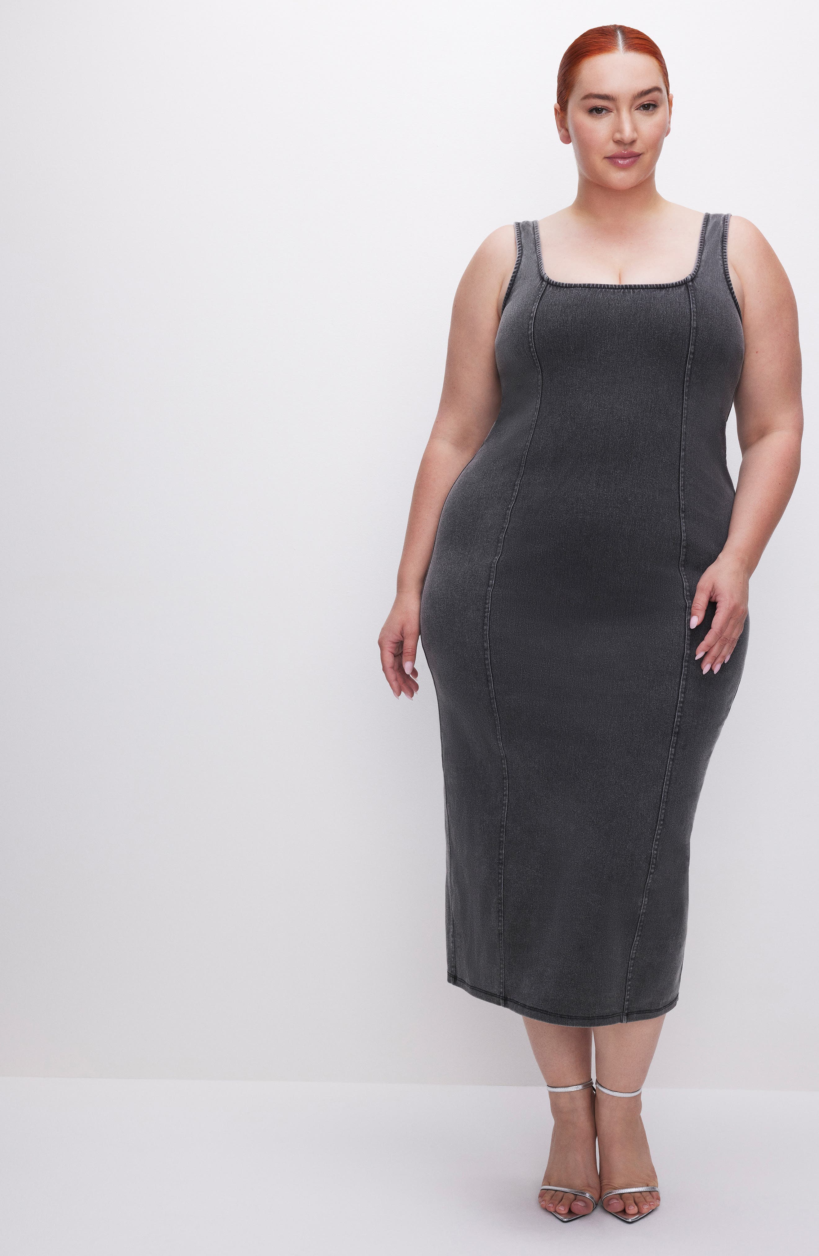 Good American Soft Sculpt Denim Midi Tank Dress (Women) | Nordstrom