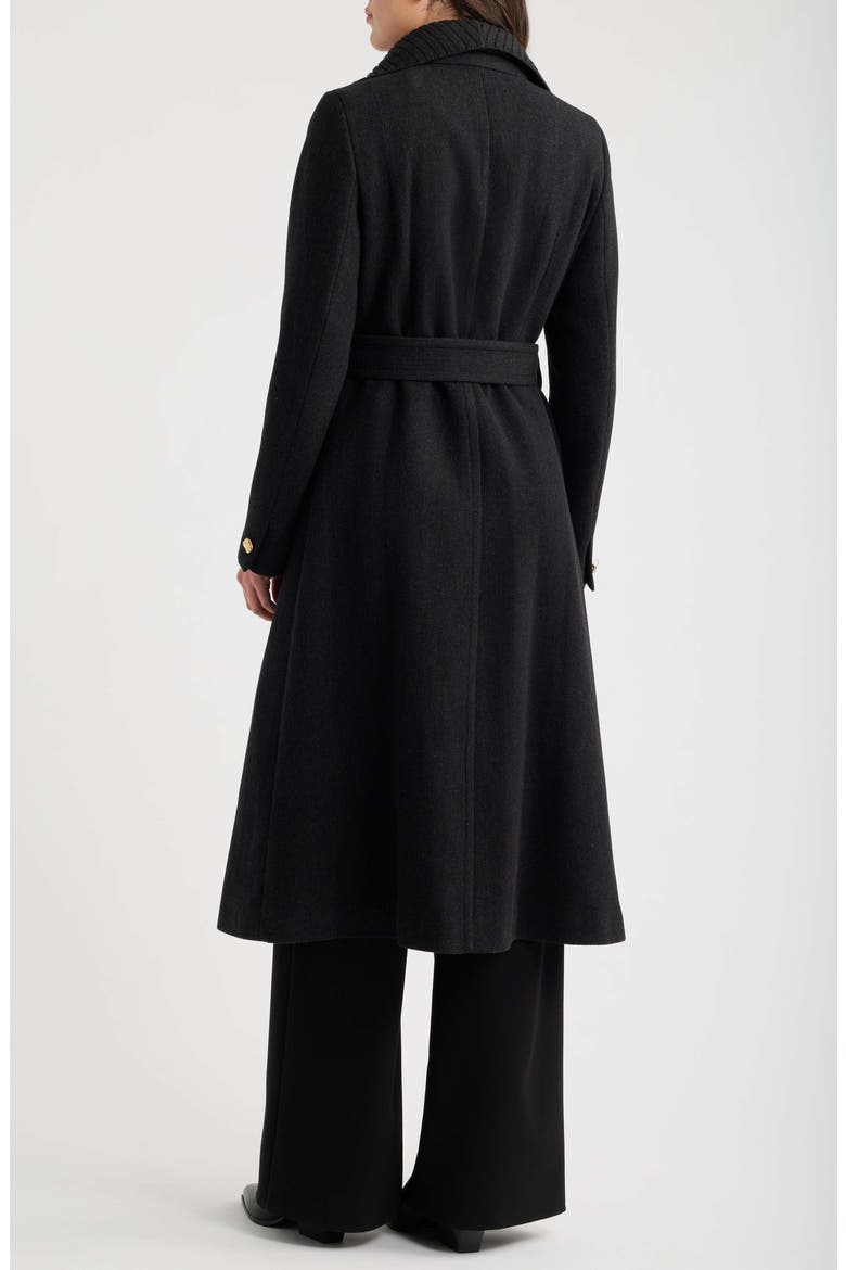 Ribbed Collar Belted Coat, Alternate, color, BLACK