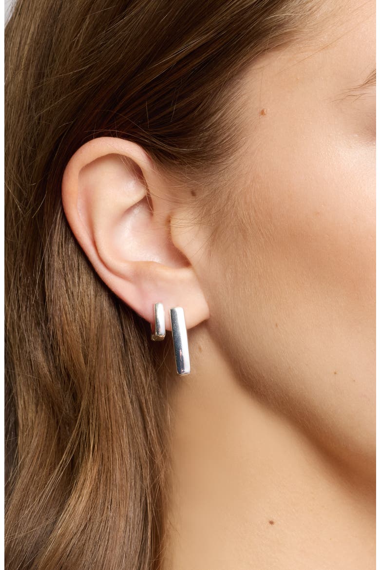 Set of 3 Square Huggie Hoop Earrings, Alternate, color, SILVER