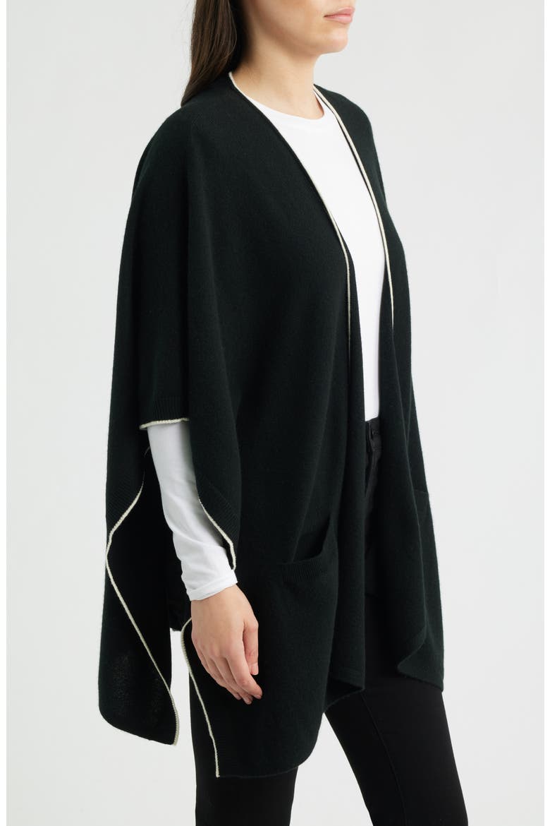 Tipped Cashmere Cape, Alternate, color, BLACK
