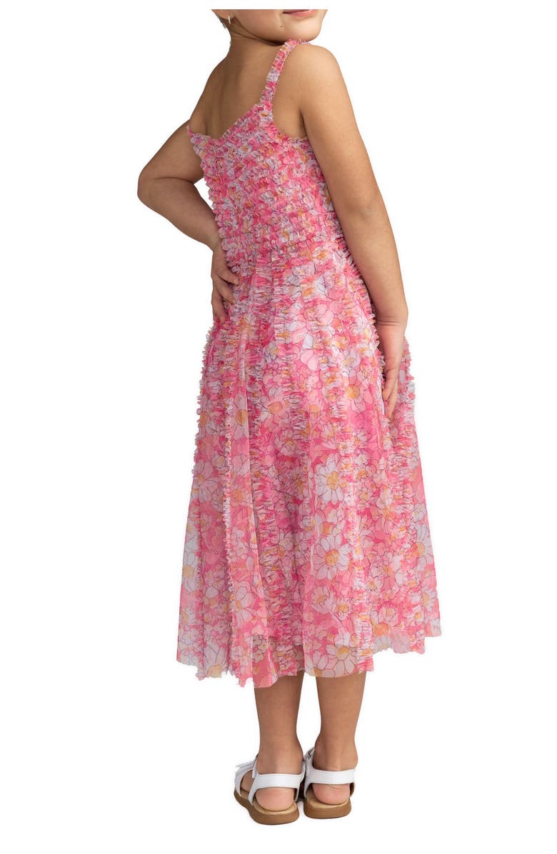 Mac Duggal Girls Mesh V-Neck Floral Print Mini Dress, Alternate, color, Pink Multi