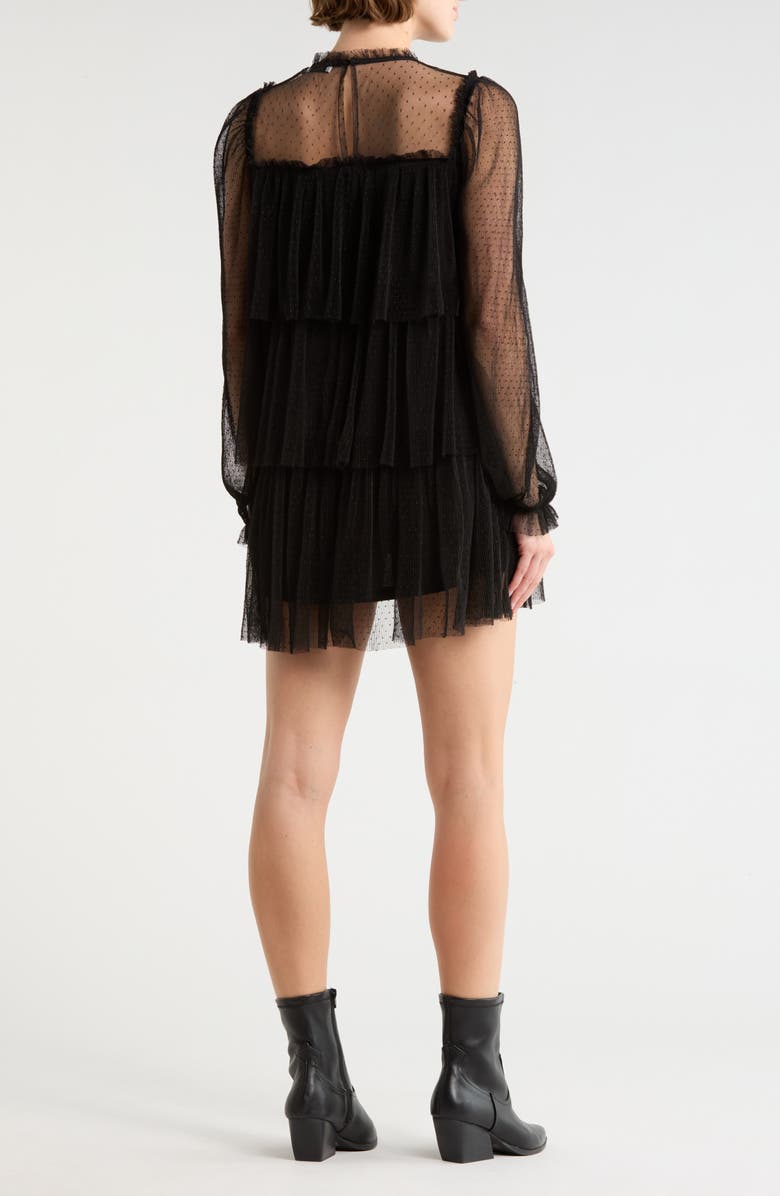 Lush Long Sleeve Tulle Minidress, Alternate, color, Black