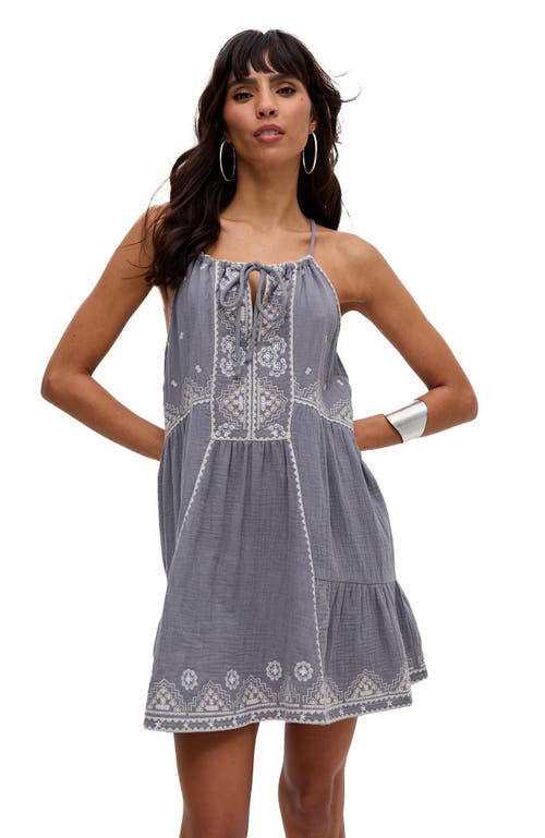 Raffya Jen Tiered All Over Embroidered Mini Dress In Gray