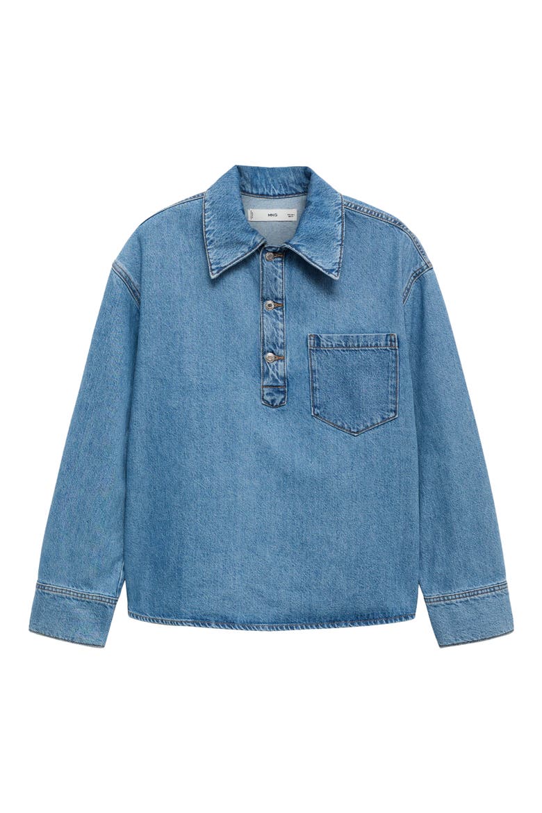 Denim Popover Top, Alternate, color, MEDIUM BLUE