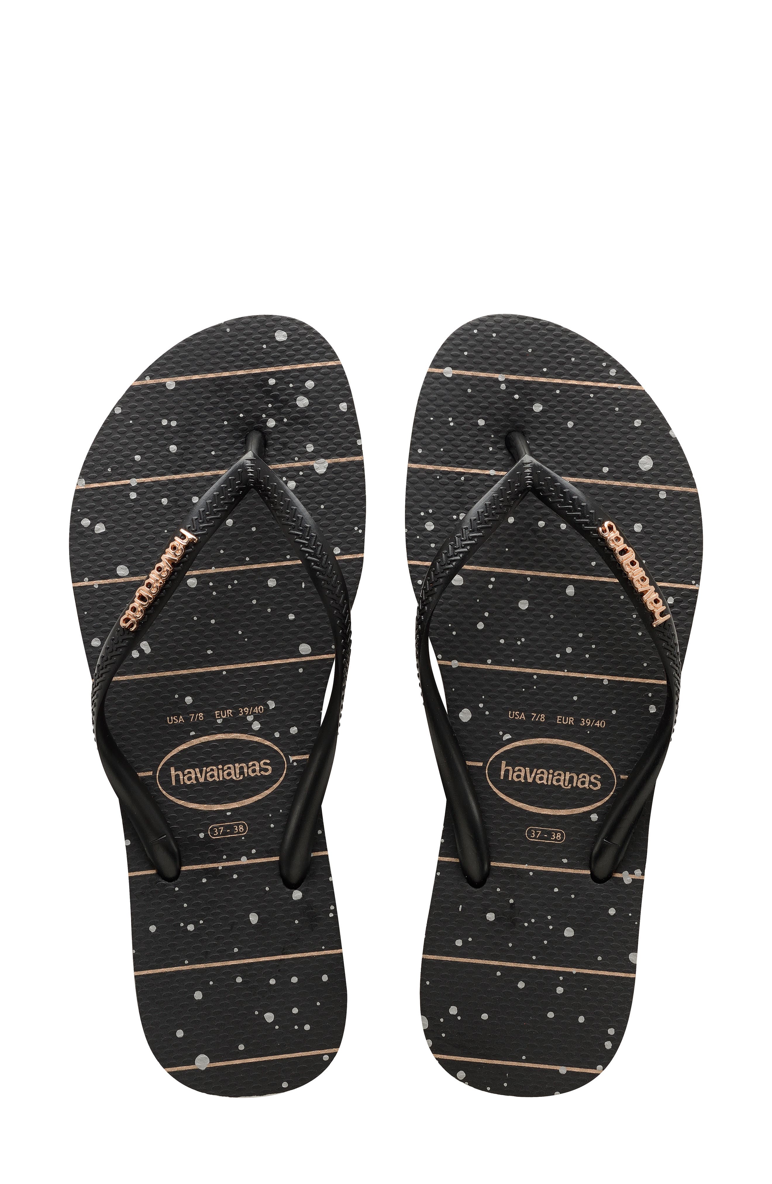 Slim Logo Flip Flop, Alternate, color, BLACK/ ROSE GOLD METALLIC