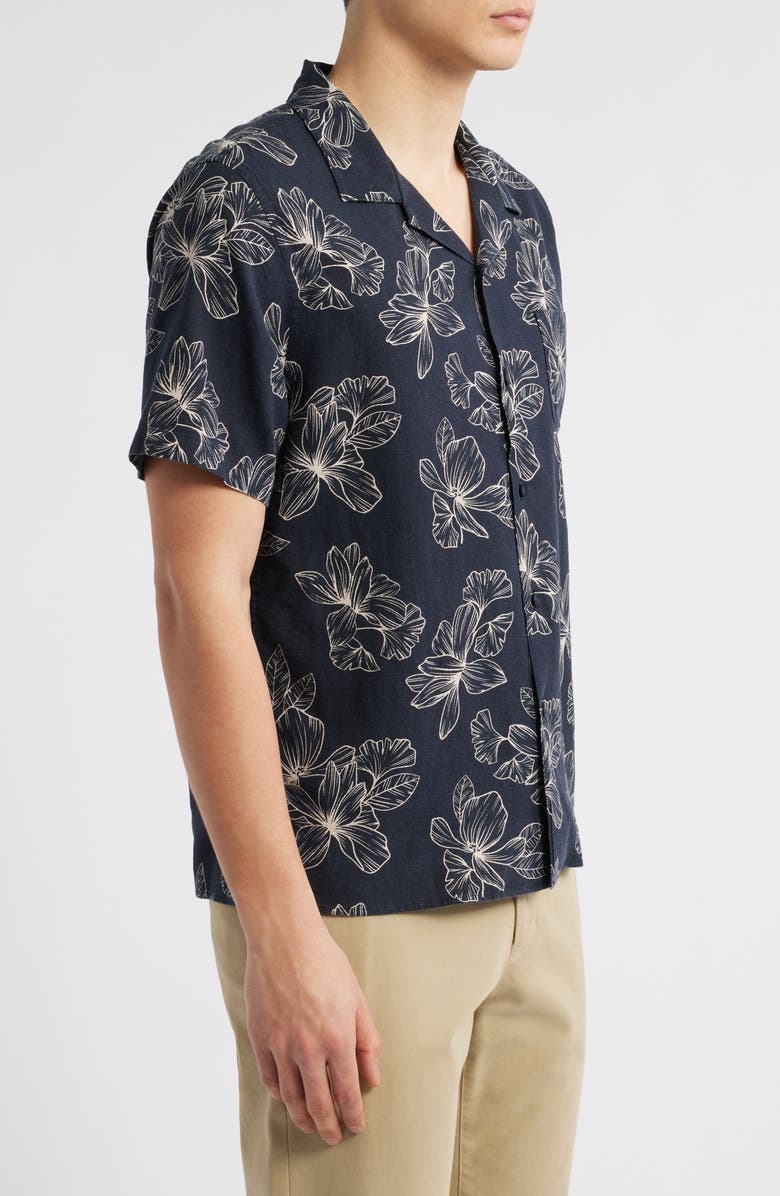Vince Cabana Floral Short Sleeve Linen Blend Button-Up Shirt, Alternate, color, Coastal/ Light Sand