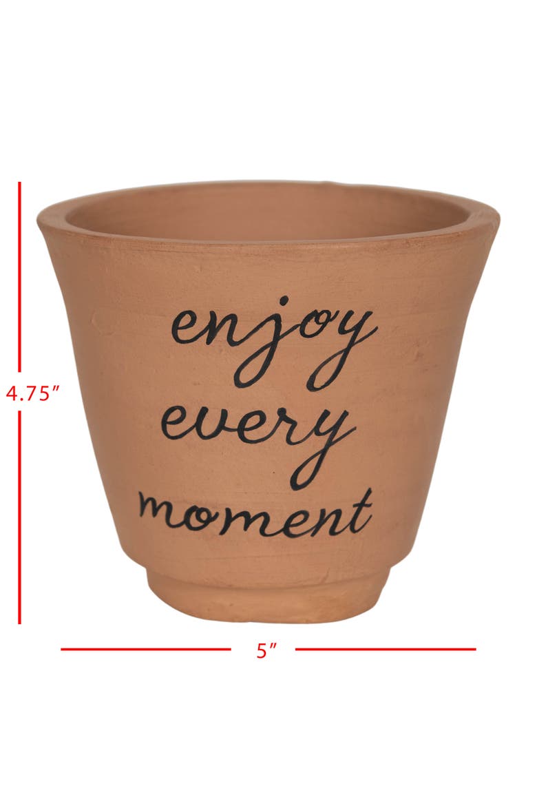 "Enjoy Every Moment" Cursive Terracotta Planter Pot 5.25", Alternate, color, Brown