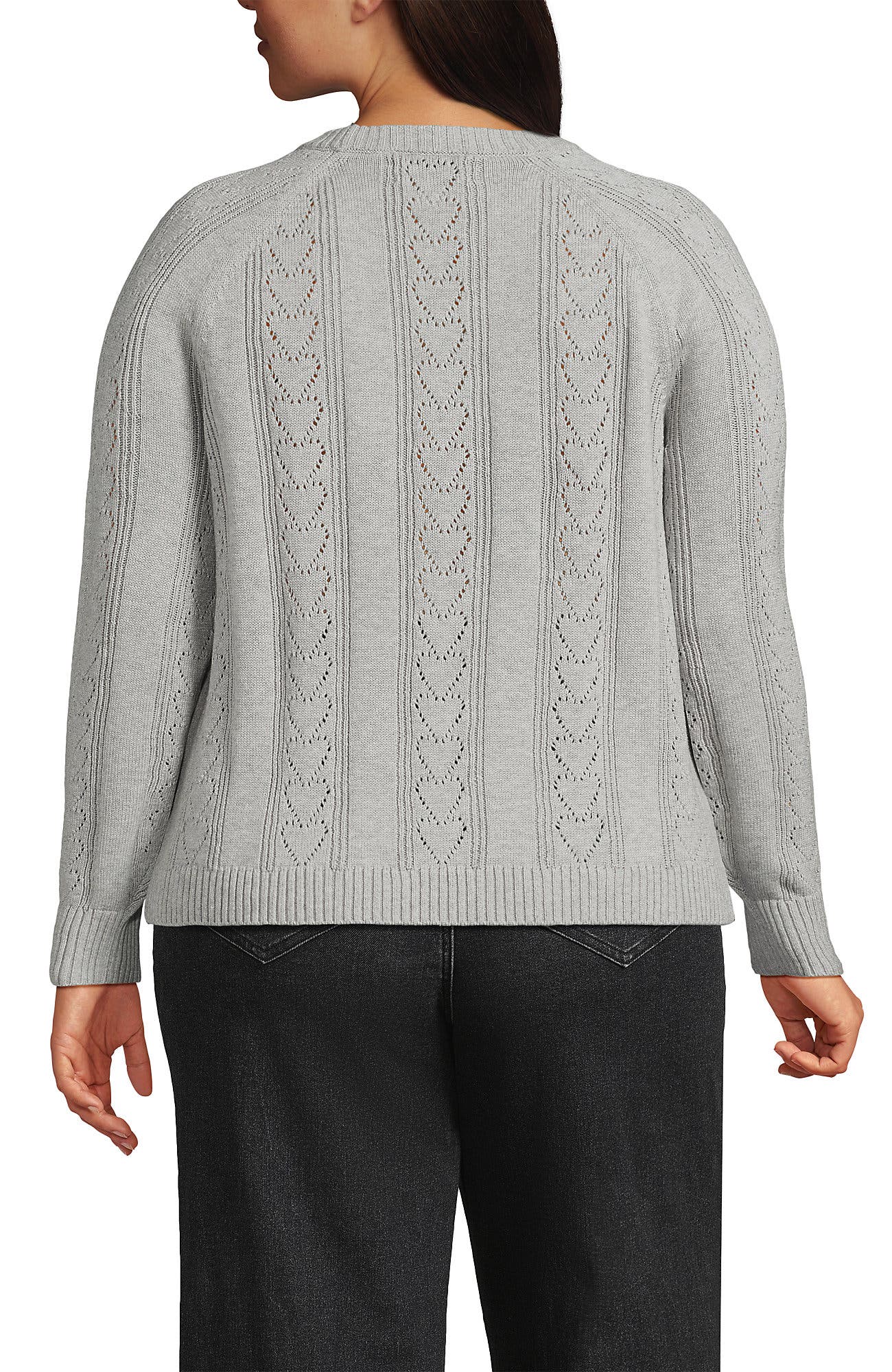 Plus Size Drifter Raglan Pointelle Crew Neck Sweater - image 2