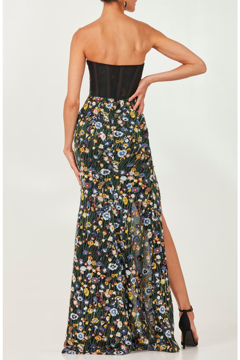 Ophelia Sequin Floral Strapless Gown, Alternate, color, BLACK/ YELLOW FLORAL