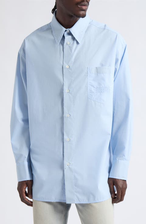 Embroidered Numeric Logo Cotton Poplin Button-Up Shirt