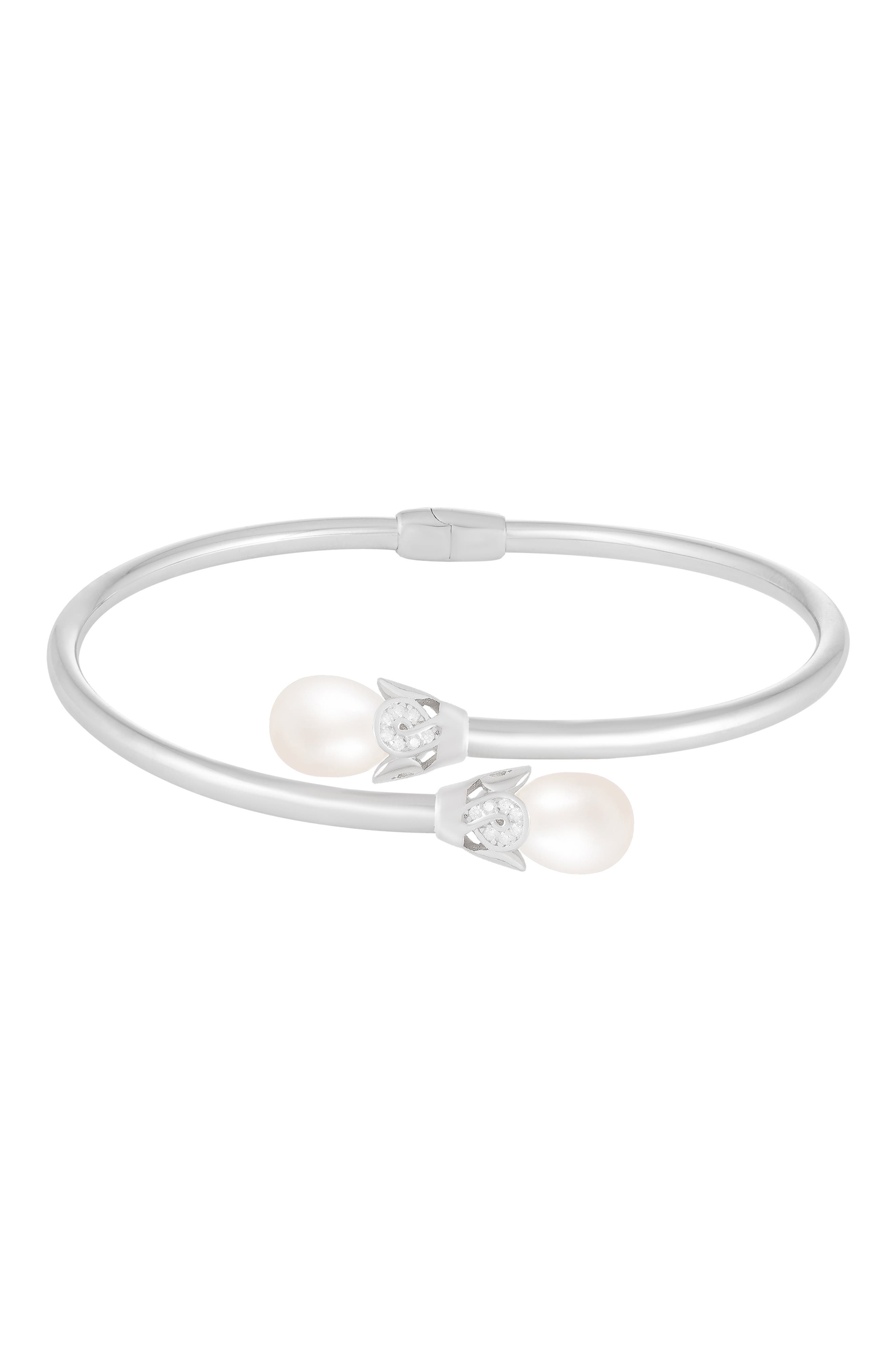Freshwater Pearl & CZ Cuff Bracelet