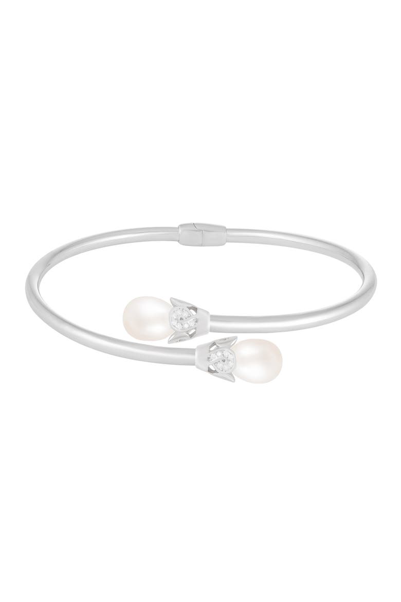 Freshwater Pearl & CZ Cuff Bracelet, Main, color, WHITE