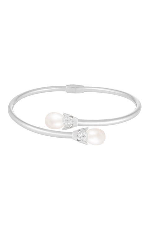 Freshwater Pearl & CZ Cuff Bracelet