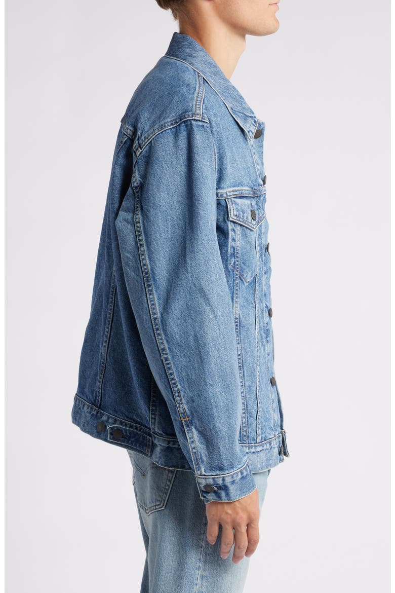 Relaxed Fit Denim Trucker Jacket, Alternate, color, ONE TO REMEMBER CIRCULAR