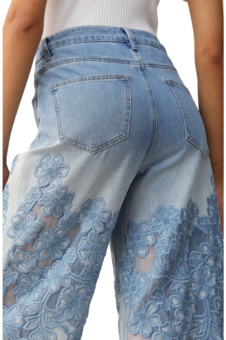 Embroidered High Waist Wide Leg Jeans, Alternate, color, LIGHT BLUE