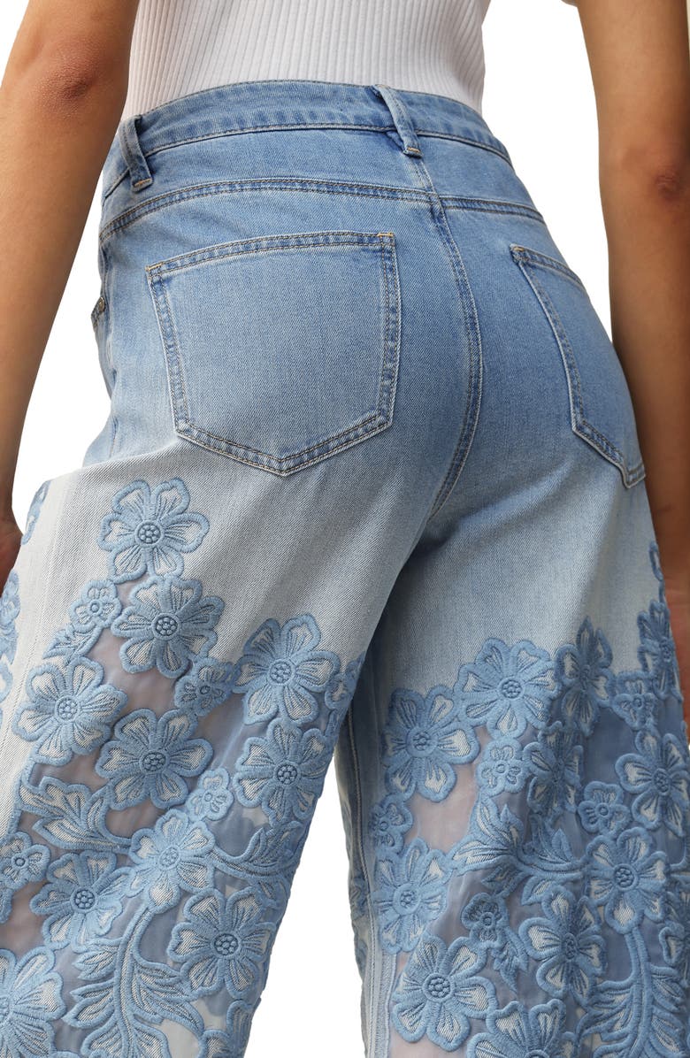 Bayeas Embroidered High Waist Wide Leg Jeans, Alternate, color, Light Blue