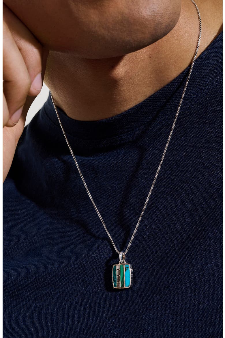Carved Chain Color Tag Pendant Necklace, Alternate, color, SILVER/ BLUE/ GREEN MULTI